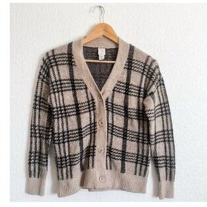 Joie Plaid Fuzzy Gingham Vneck Button Front‎ Cardigan Sweater Size S 0365
